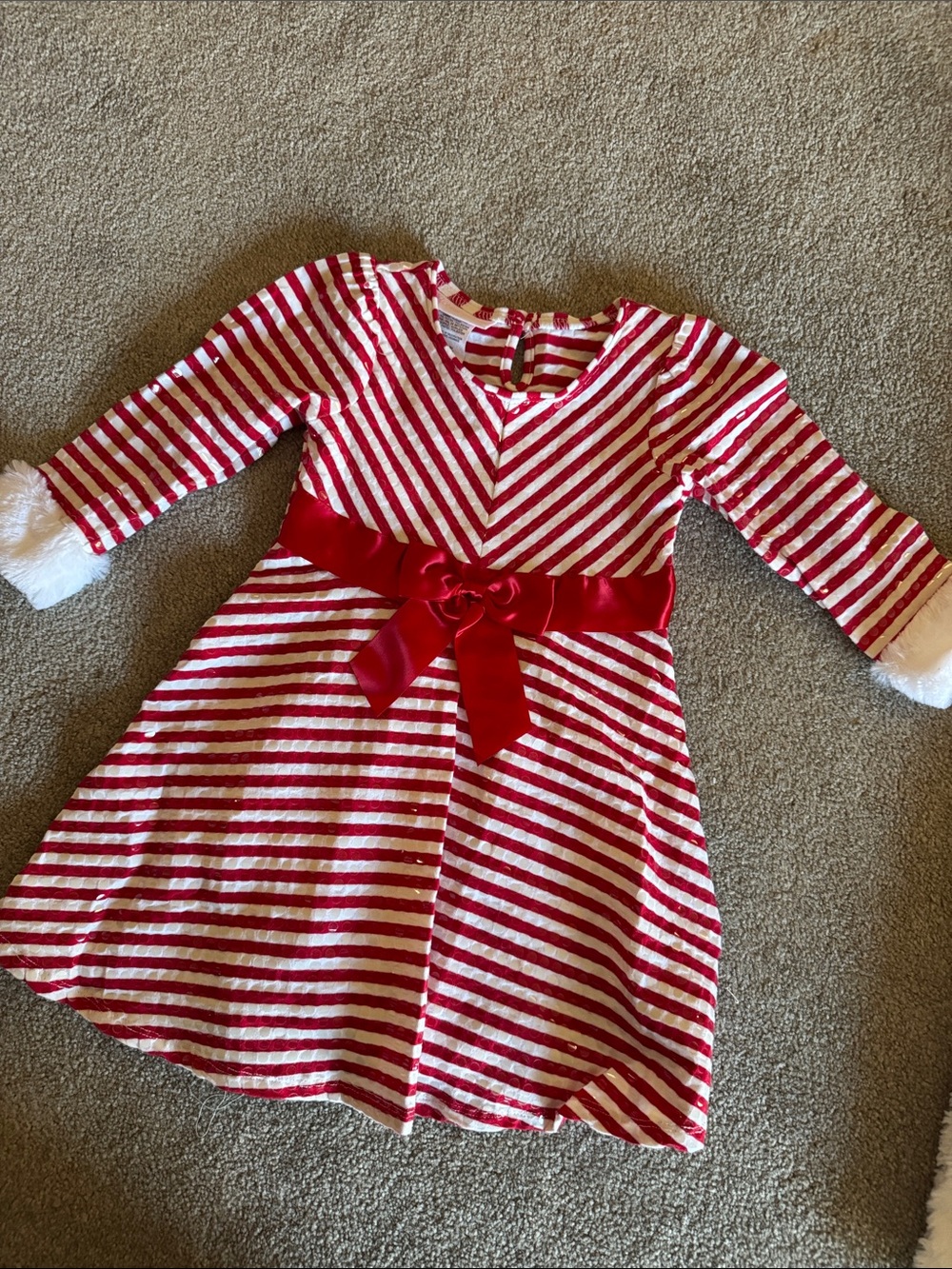 Red & White Striped Holiday Dress with Satin Bow